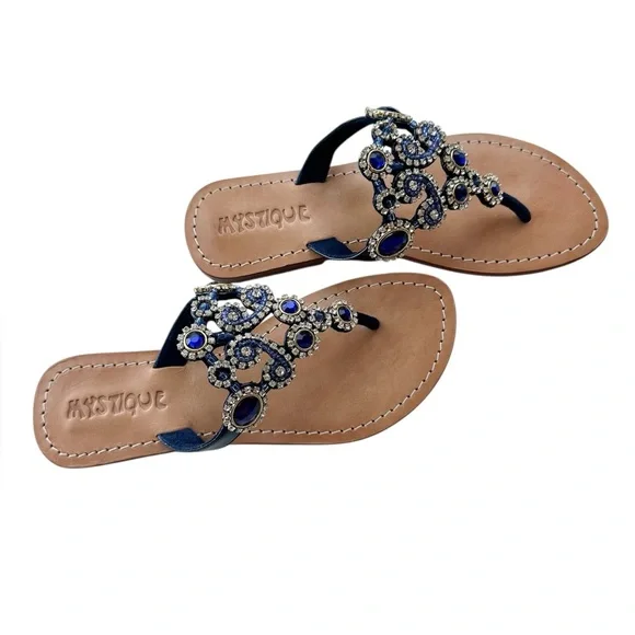 Mystique Boutique Boca Raton  Blue Beaded Sandals, brand new, never worn - Picture 3 of 16